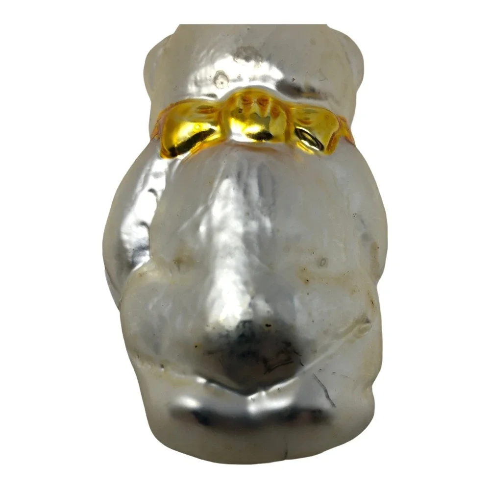 Vintage Bear Glass‎ Christmas Ornament Red Heart 3.5